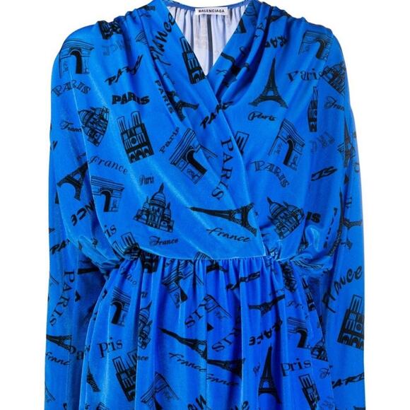 BALENCIAGA Paris print velvet Wrap-Effect Stretch-Velvet Playsuit Romper Size 36 - Picture 5 of 16